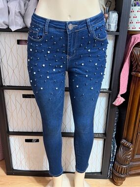 Studded Dark Blue Skinny Jeans for Women